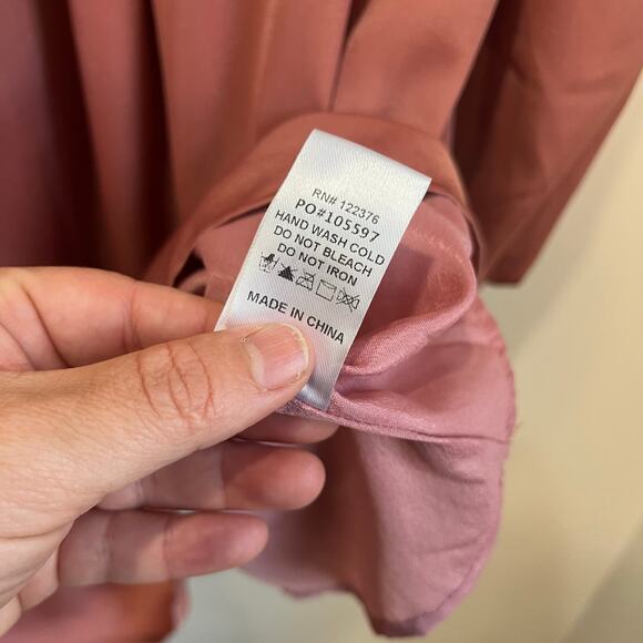 The Post Satin Long Sleeve Mini Dress Lace-Up Back Coquette Pink Party L - Picture 6 of 11